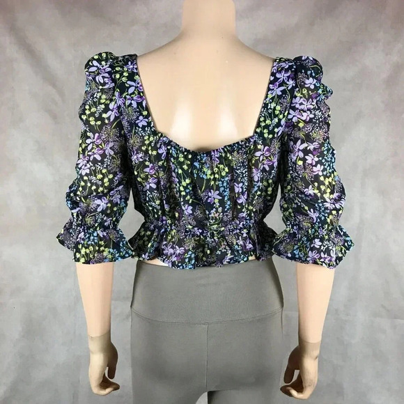 MATERIAL GIRL Floral Chiffon Convertible Ruffled Crop Top NWT M - Picture 8 of 14